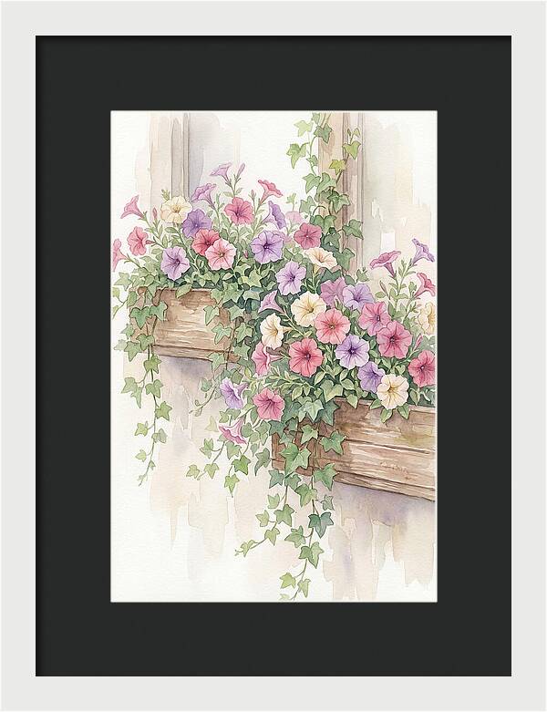 Overflowing Petunias In Window Boxes