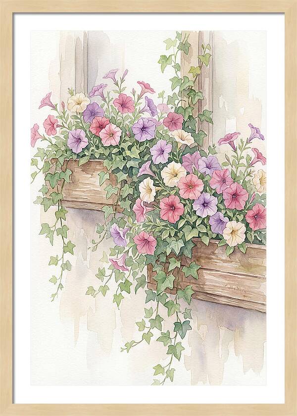 Overflowing Petunias In Window Boxes