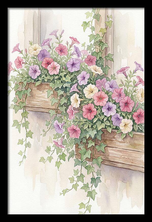 Overflowing Petunias In Window Boxes