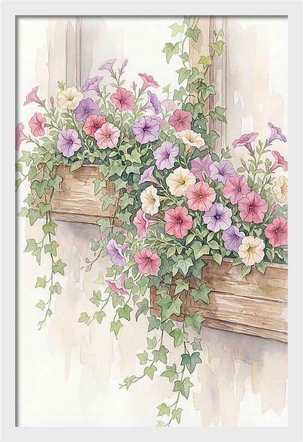 Overflowing Petunias In Window Boxes