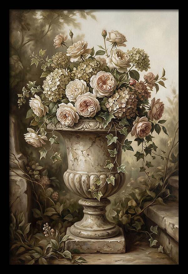 Overflowing Stone Urn With Flowers