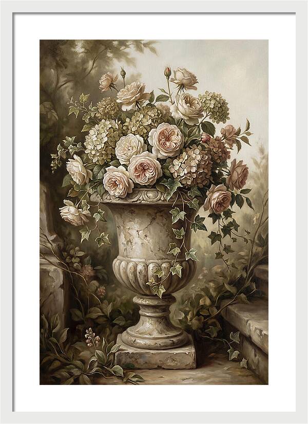Overflowing Stone Urn With Flowers