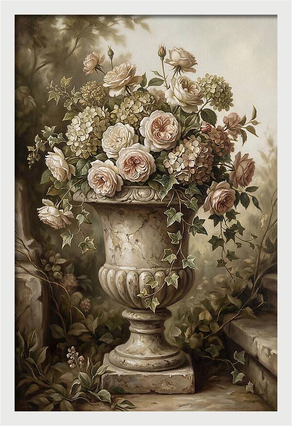 Overflowing Stone Urn With Flowers