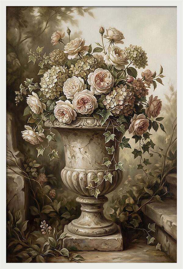 Overflowing Stone Urn With Flowers