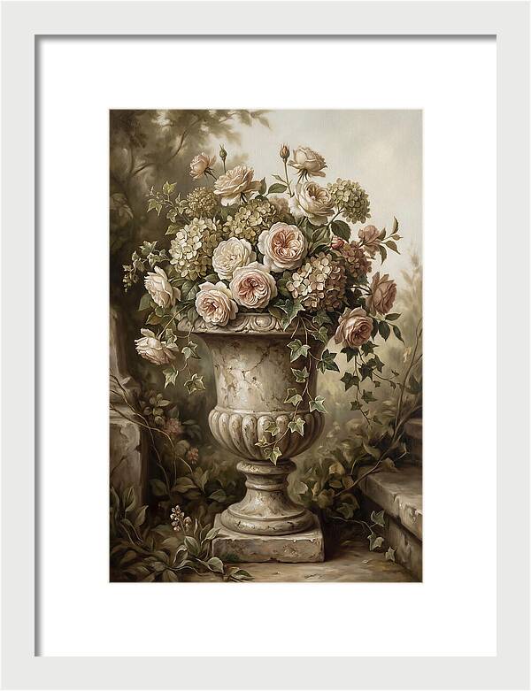Overflowing Stone Urn With Flowers