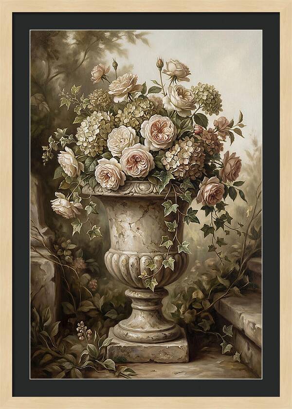 Overflowing Stone Urn With Flowers