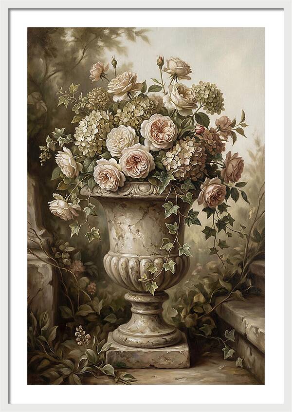 Overflowing Stone Urn With Flowers