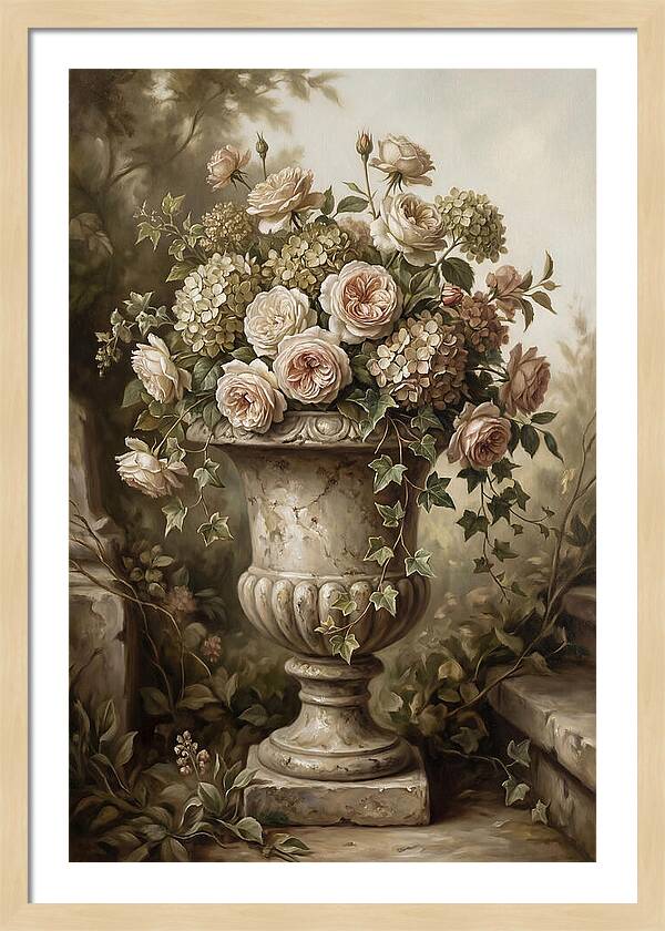 Overflowing Stone Urn With Flowers
