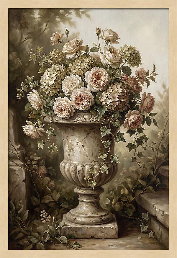 Overflowing Stone Urn With Flowers
