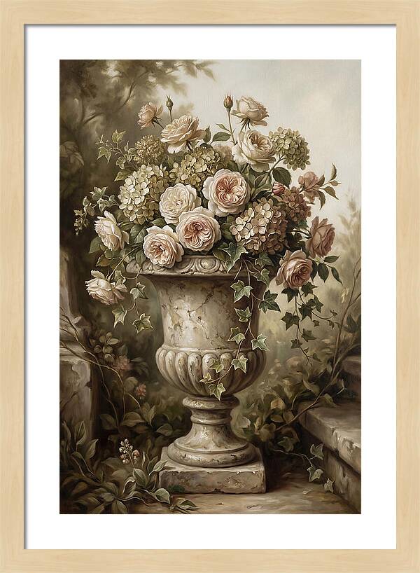 Overflowing Stone Urn With Flowers