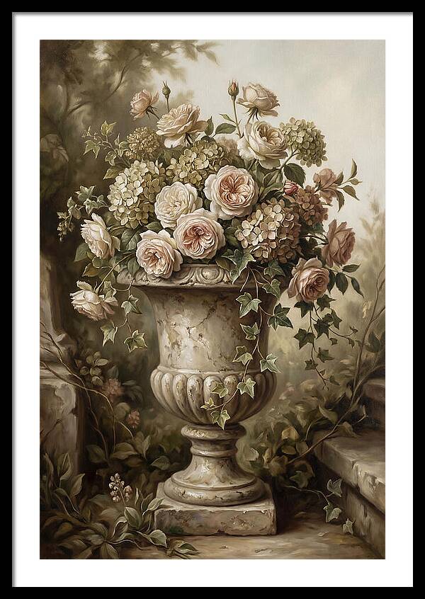 Overflowing Stone Urn With Flowers