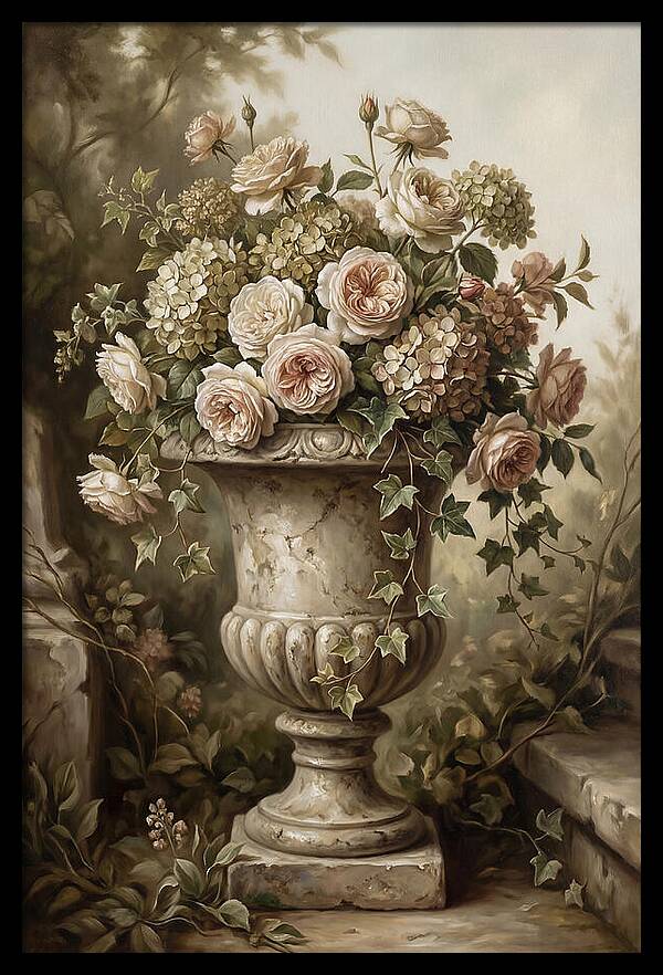 Overflowing Stone Urn With Flowers