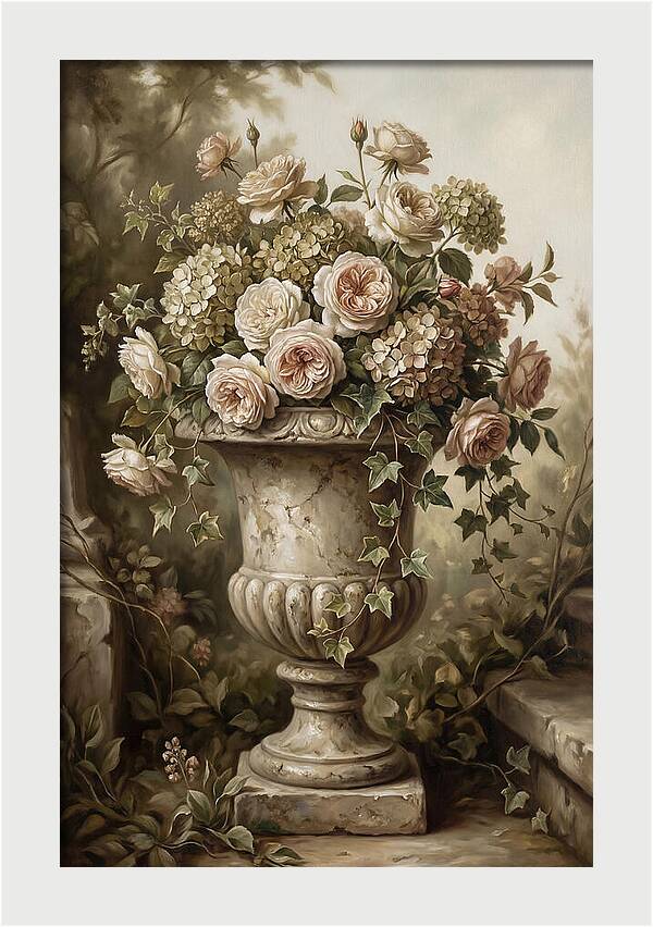 Overflowing Stone Urn With Flowers