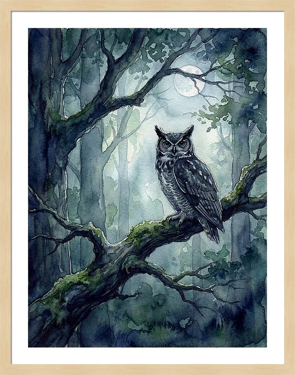 Owl In The Moonlit Forest