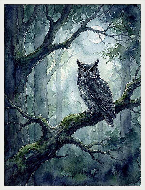 Owl In The Moonlit Forest