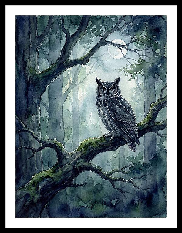 Owl In The Moonlit Forest