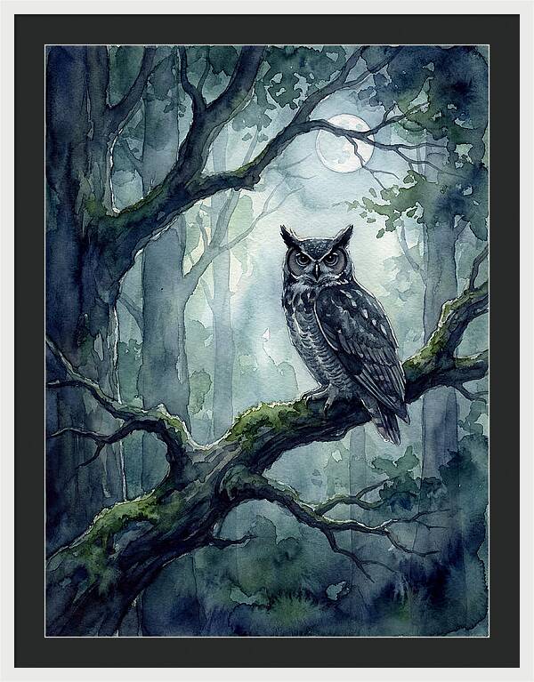 Owl In The Moonlit Forest