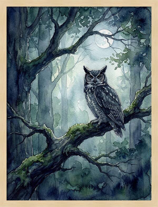 Owl In The Moonlit Forest