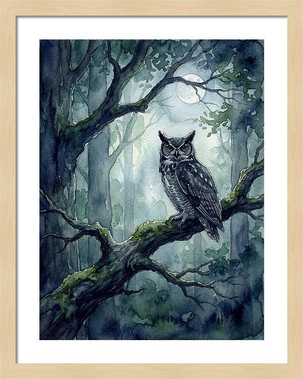 Owl In The Moonlit Forest