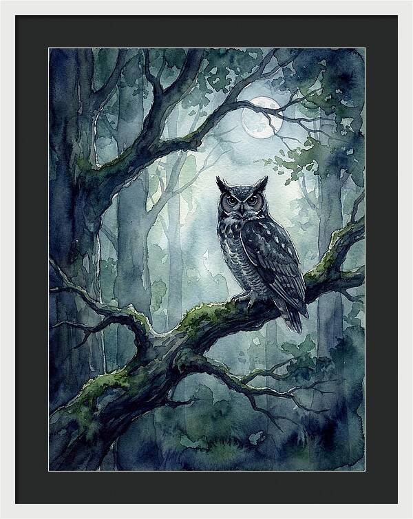 Owl In The Moonlit Forest