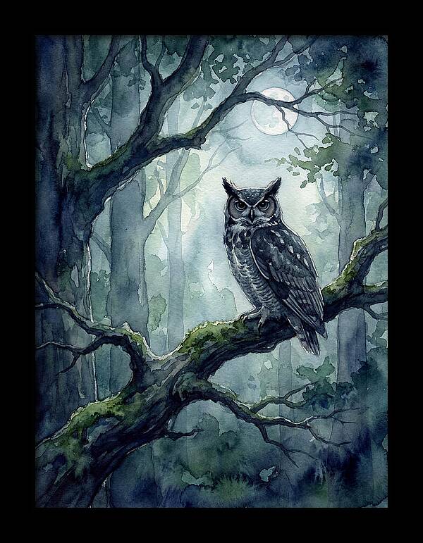 Owl In The Moonlit Forest