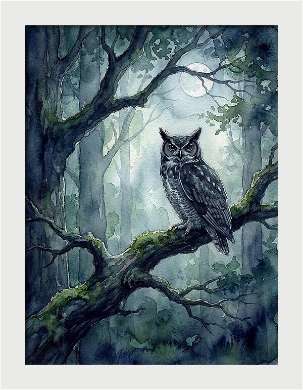 Owl In The Moonlit Forest