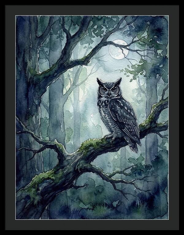 Owl In The Moonlit Forest