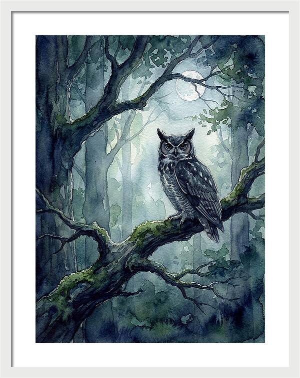 Owl In The Moonlit Forest