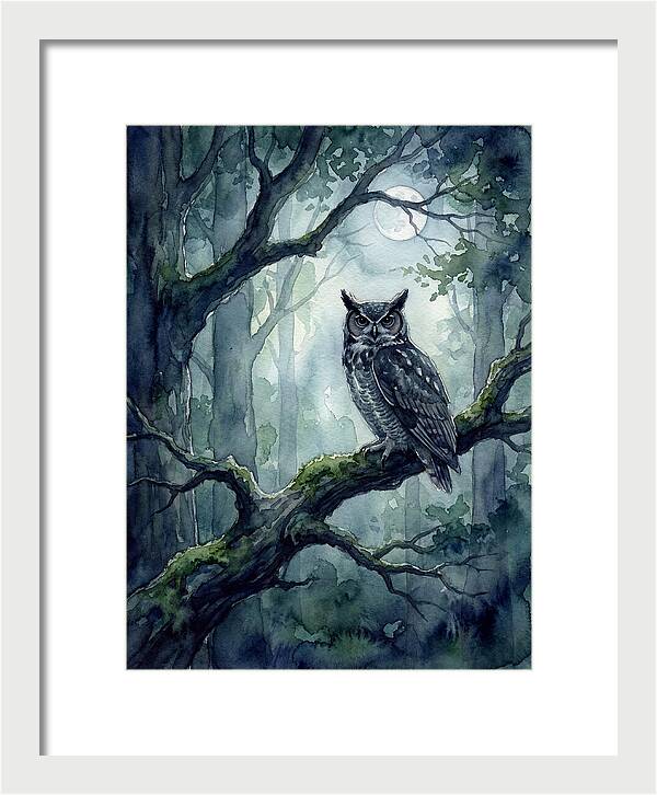 Owl In The Moonlit Forest