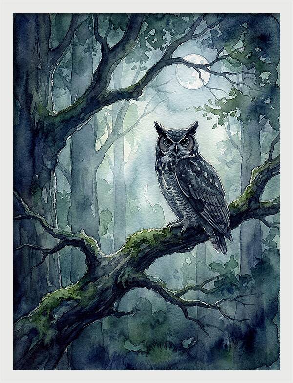 Owl In The Moonlit Forest