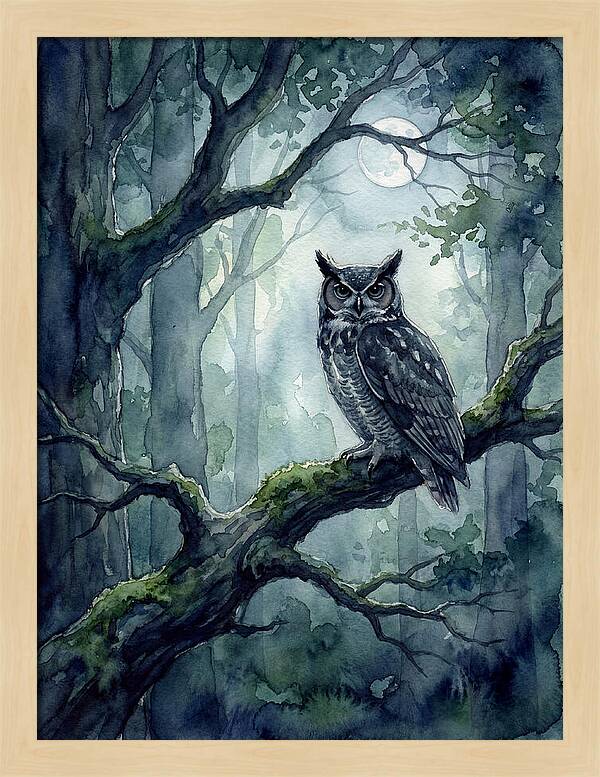Owl In The Moonlit Forest