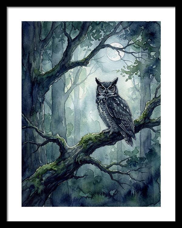 Owl In The Moonlit Forest