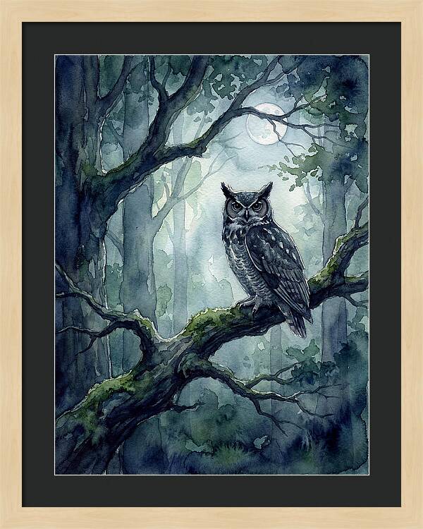 Owl In The Moonlit Forest