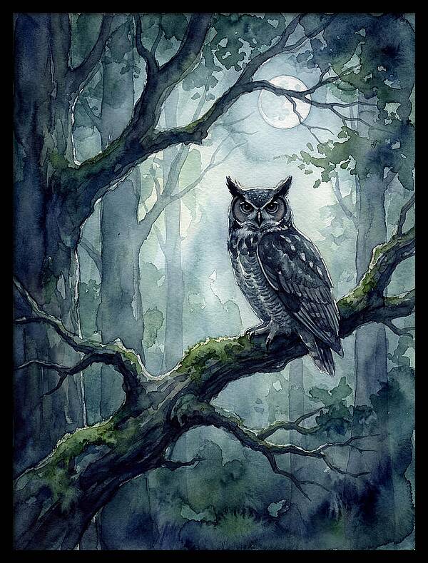 Owl In The Moonlit Forest