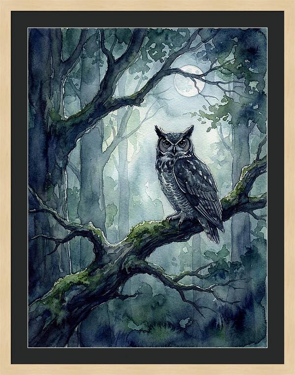 Owl In The Moonlit Forest