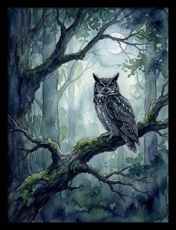 Owl In The Moonlit Forest