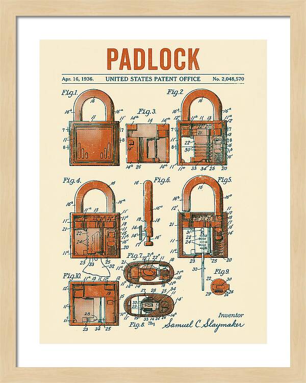 Padlock Retro Patent Us2048570a