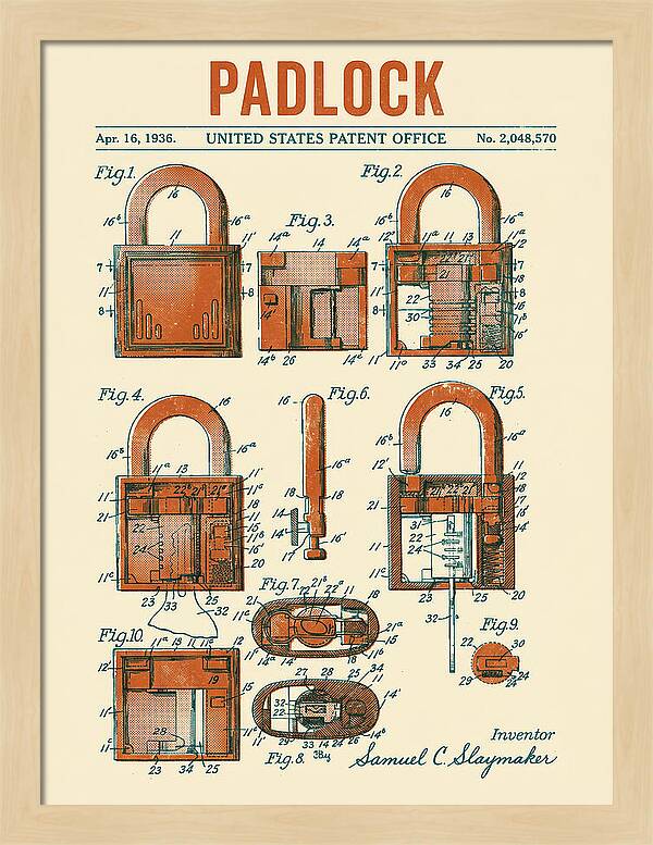 Padlock Retro Patent Us2048570a