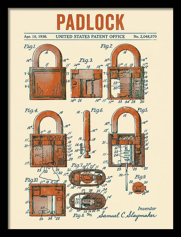 Padlock Retro Patent Us2048570a