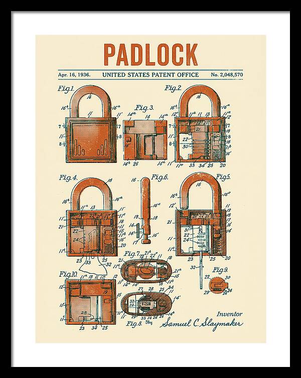 Padlock Retro Patent Us2048570a