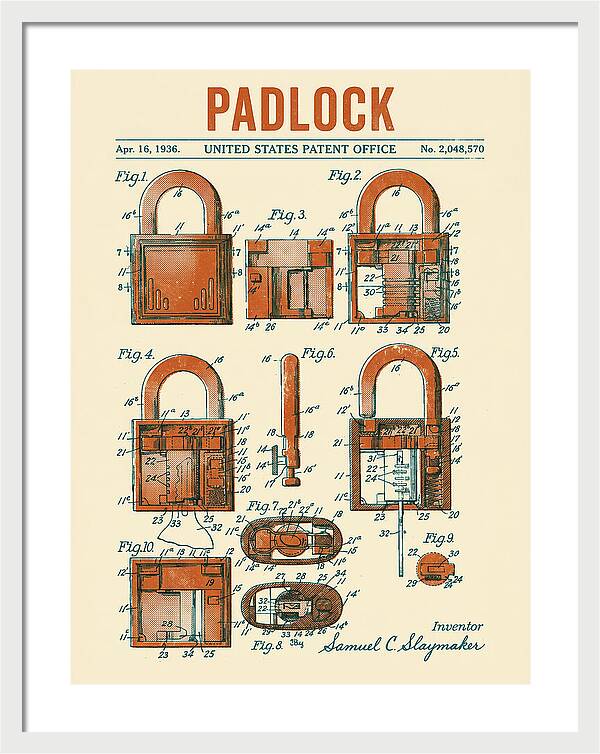 Padlock Retro Patent Us2048570a