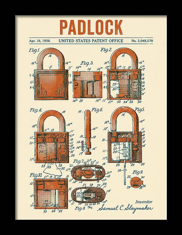 Padlock Retro Patent Us2048570a