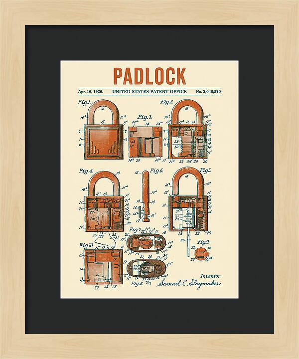Padlock Retro Patent Us2048570a