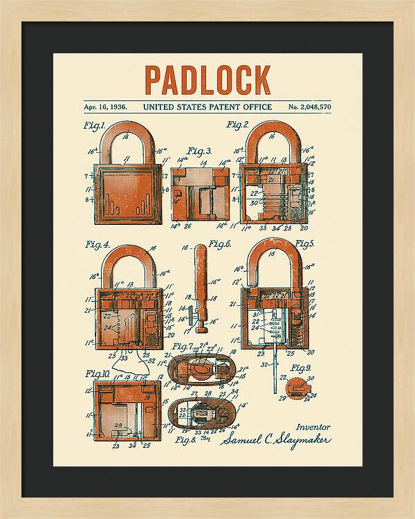 Padlock Retro Patent Us2048570a