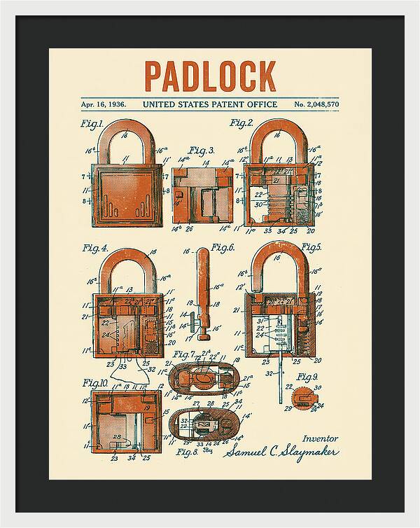 Padlock Retro Patent Us2048570a