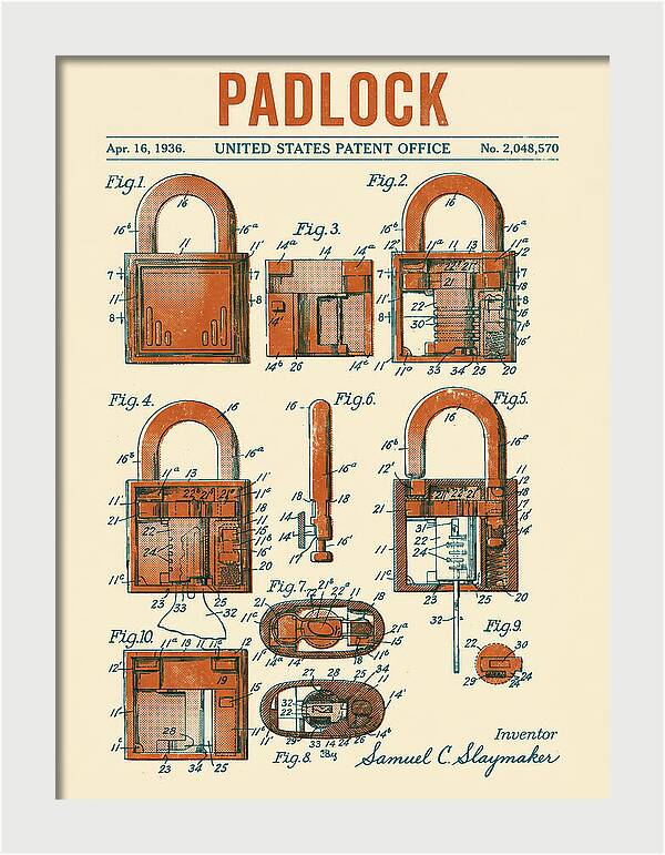 Padlock Retro Patent Us2048570a