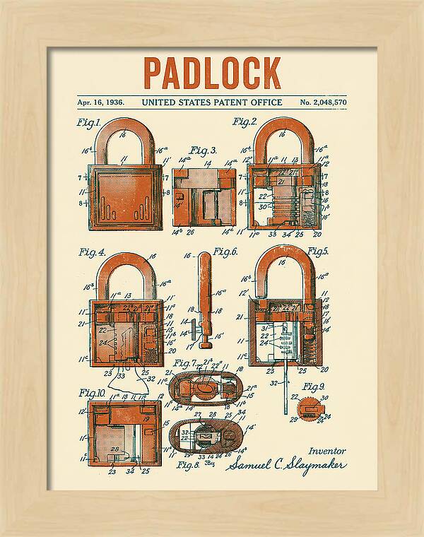Padlock Retro Patent Us2048570a