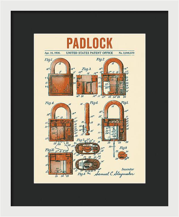 Padlock Retro Patent Us2048570a