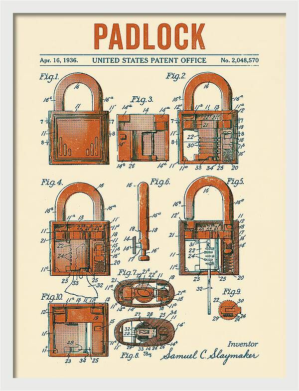 Padlock Retro Patent Us2048570a