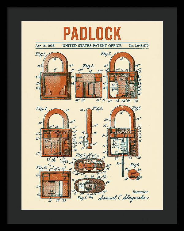 Padlock Retro Patent Us2048570a